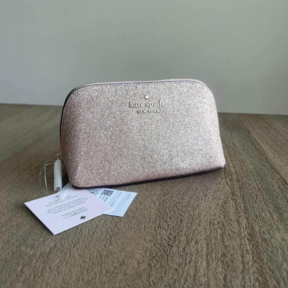 kate spade Rose Gold Tinsel Glitter Small Cosmetics Bag NWT - Picture 1 of 8